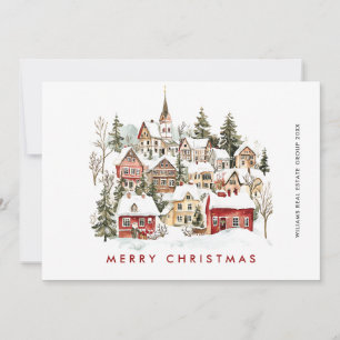 Vintage Winter Town Christmas Tree Corporate Holiday Card