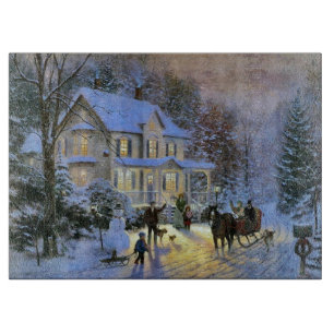Vintage Winter Town Christmas tree Cutting Board