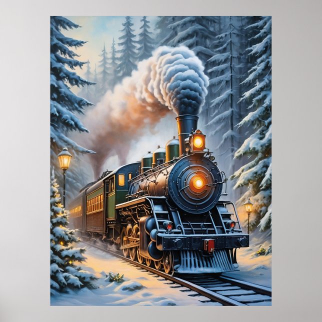 Vintage Winter Train Scenic Artwork Poster (Front)