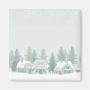 Vintage Winter Village Christmas Magnet