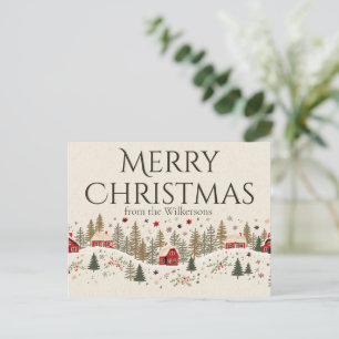Vintage Winter Village Xmas Folk Art Custom Name Postcard
