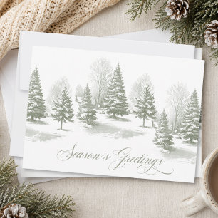 Vintage Winter Woodland Snow Pine Season Greetings Holiday Card