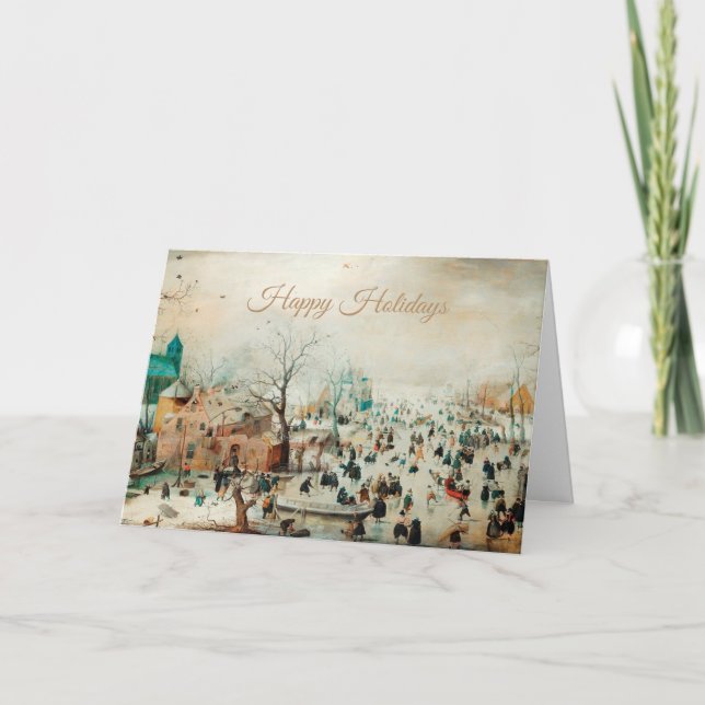 Vintage Winterr Village Scene Folded Holiday Card (Front)