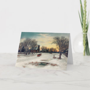 Vintage Wintry Scene with Sleigh Christmas Card