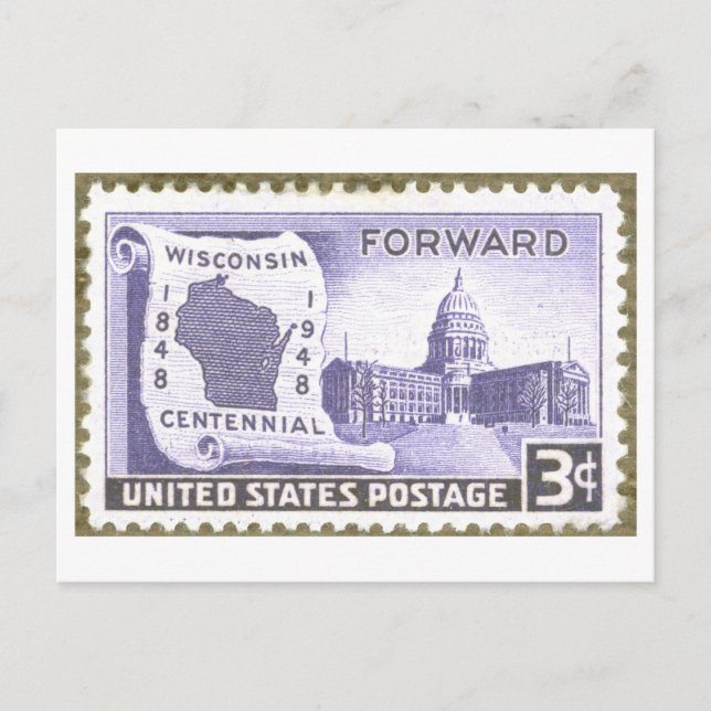 Vintage Wisconsin Centennial Stamp Postcard (Front)