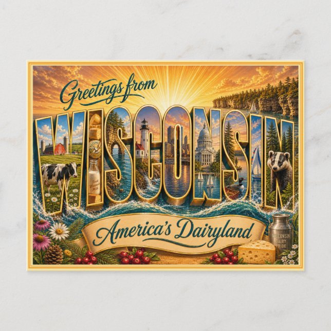 Vintage Wisconsin Greeting From Postcard (Front)