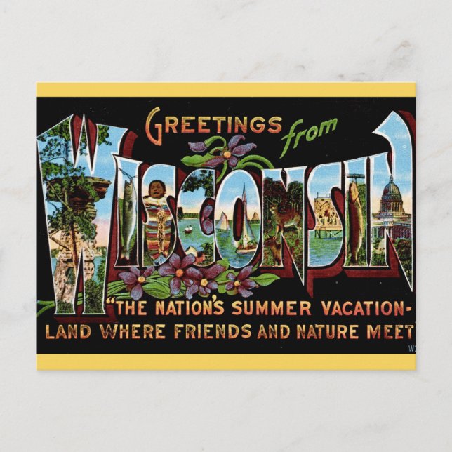 Vintage Wisconsin Greeting Postcard (Front)