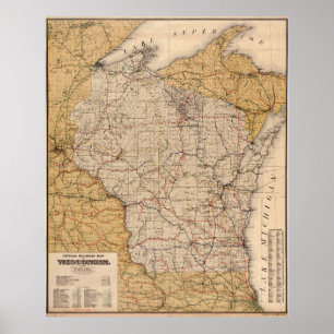 Vintage Wisconsin Railroad Map (1900) Poster