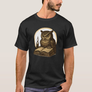 Vintage Wise Owl with Candle and Book T-Shirt