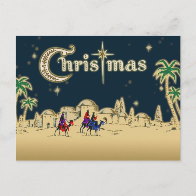 Vintage Wisemen/Desert Religious Christmas Holiday Postcard (Front)
