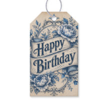 Vintage Wishes Happy Birthday Gift Tag 