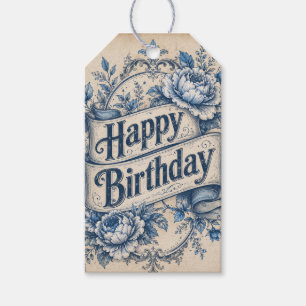 Vintage Wishes Happy Birthday Gift Tag 