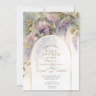 Vintage Wisteria Floral Watercolor Baby Shower  Invitation