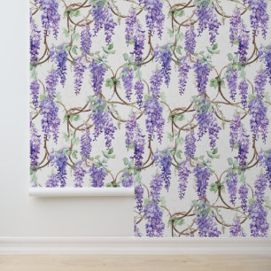 Vintage Wisteria Flower Branch Purple Green Floral Wallpaper