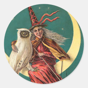 Vintage Witch and Owl Sticker
