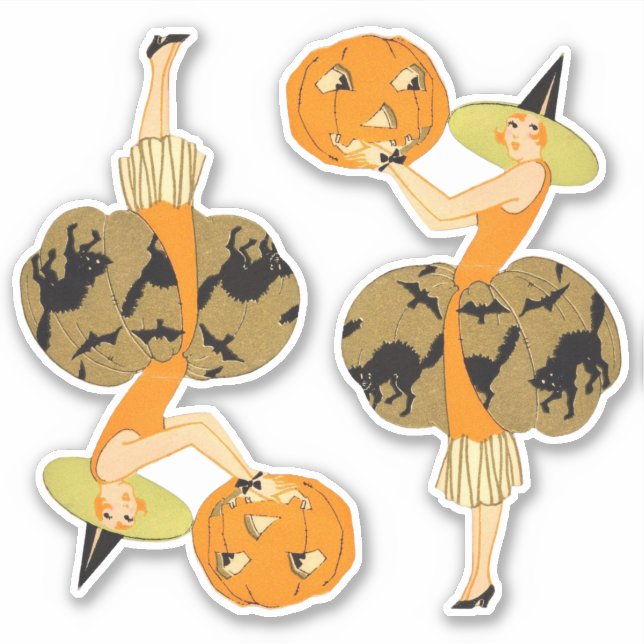 Vintage Witch Art Deco Witch and Pumpkin Halloween (Front)