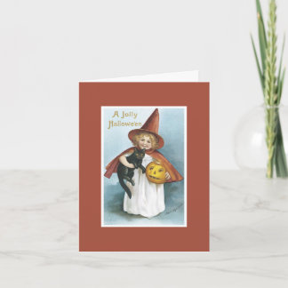 Vintage Witch Black Cat Halloween Card