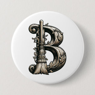 Vintage Witch Broom B Halloween 7.5 Cm Round Badge