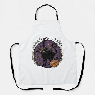 Vintage Witch Cat Halloween Vector Shirt Design_1 Apron