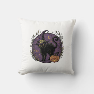 Vintage Witch Cat Halloween Vector Shirt Design_1 Cushion