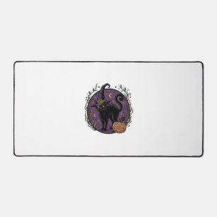 Vintage Witch Cat Halloween Vector Shirt Design_1 Desk Mat