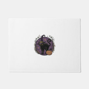 Vintage Witch Cat Halloween Vector Shirt Design_1 Doormat