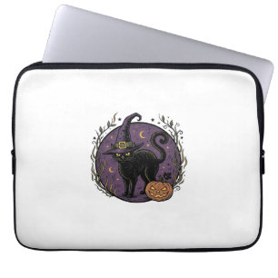 Vintage Witch Cat Halloween Vector Shirt Design_1 Laptop Sleeve