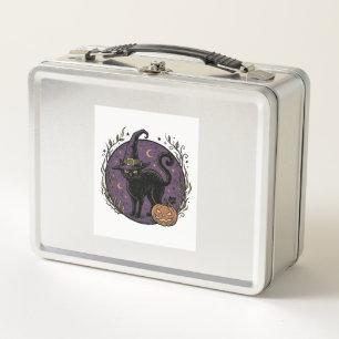 Vintage Witch Cat Halloween Vector Shirt Design_1 Metal Lunch Box