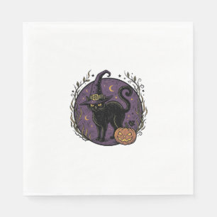 Vintage Witch Cat Halloween Vector Shirt Design_1 Napkin