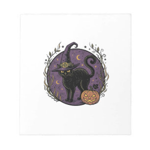 Vintage Witch Cat Halloween Vector Shirt Design_1 Notepad