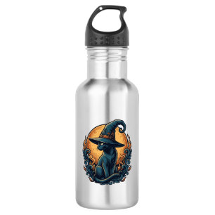 Vintage Witch Cat Moon Halloween Vector Art_1 532 Ml Water Bottle