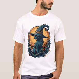 Vintage Witch Cat Moon Halloween Vector Art_1 T-Shirt