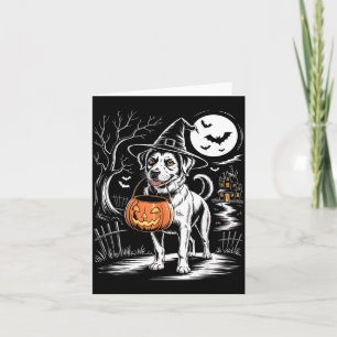 Vintage Witch Dog With Pumpkin Scary Dog Halloween Card