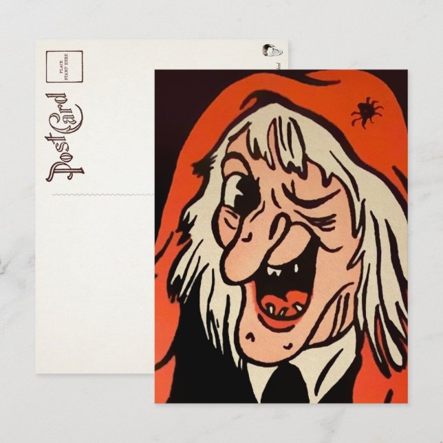 Vintage Witch Face Decoration Postcard (Front/Back)