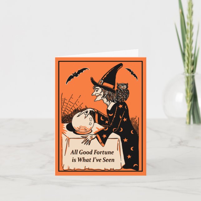 Vintage Witch Fortune Teller Halloween Card (Front)