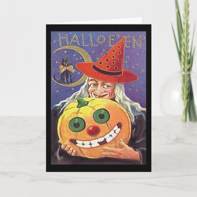 Vintage Witch Halloween Blank Greeting Card (Front)