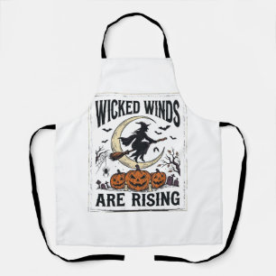 Vintage Witch Halloween Broomstick Pumpkin Moon Ar Apron
