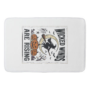 Vintage Witch Halloween Broomstick Pumpkin Moon Ar Bath Mat