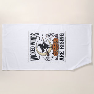 Vintage Witch Halloween Broomstick Pumpkin Moon Ar Beach Towel