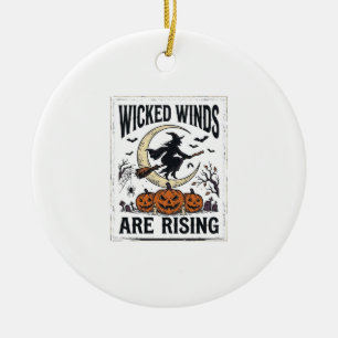Vintage Witch Halloween Broomstick Pumpkin Moon Ar Ceramic Tree Decoration