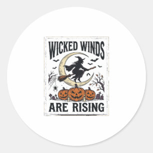 Vintage Witch Halloween Broomstick Pumpkin Moon Ar Classic Round Sticker