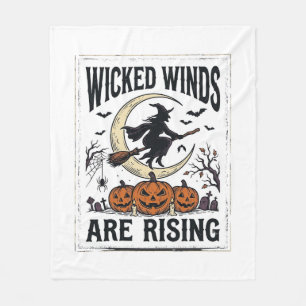 Vintage Witch Halloween Broomstick Pumpkin Moon Ar Fleece Blanket