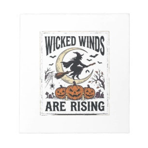 Vintage Witch Halloween Broomstick Pumpkin Moon Ar Notepad