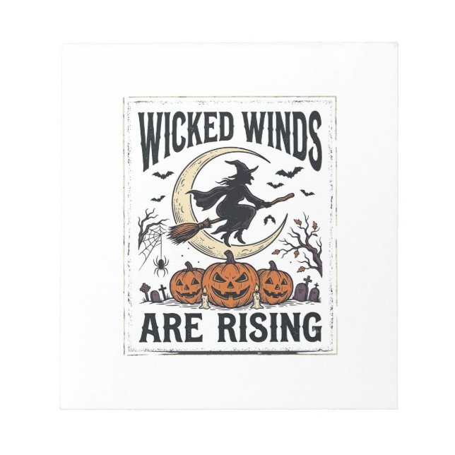 Vintage Witch Halloween Broomstick Pumpkin Moon Ar Notepad (Front)