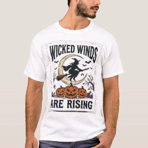 Vintage Witch Halloween Broomstick Pumpkin Moon Ar T-Shirt