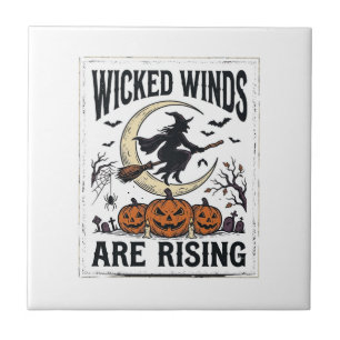 Vintage Witch Halloween Broomstick Pumpkin Moon Ar Tile