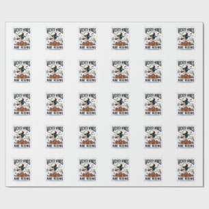 Vintage Witch Halloween Broomstick Pumpkin Moon Ar Wrapping Paper