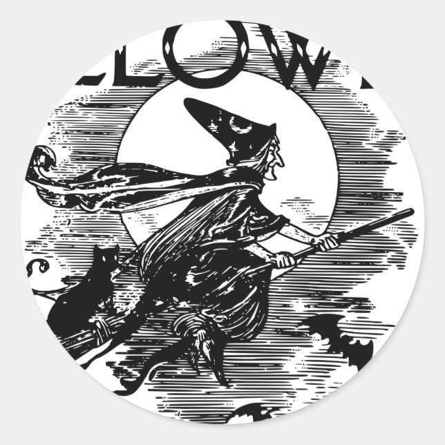 Vintage Witch Halloween Classic Round Sticker (Front)