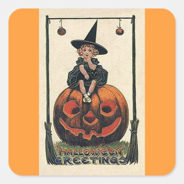 Vintage Witch Halloween Designs Square Sticker (Front)