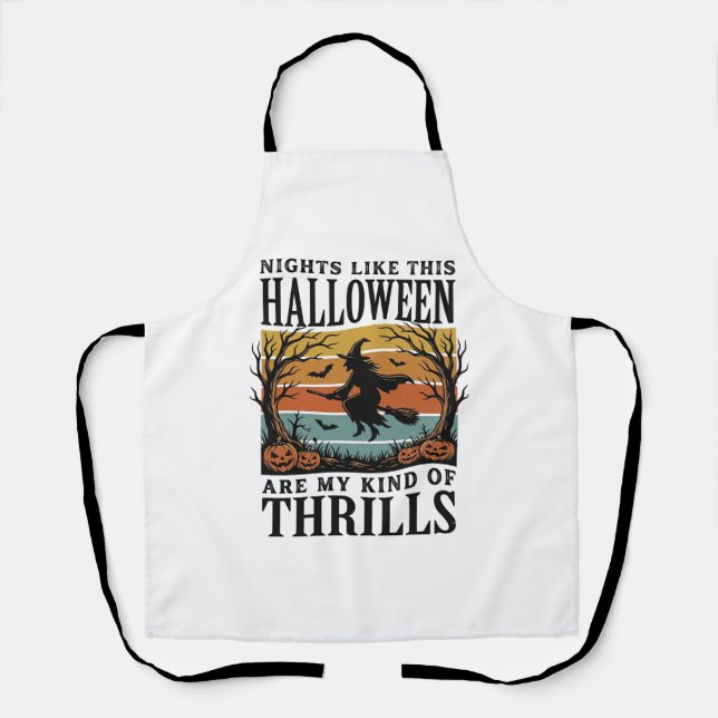 Vintage Witch Halloween Fright Scene Engraving Des Apron (Front)